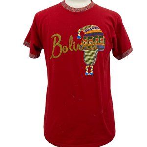Vintage Benett Men's Casual Bolivia Red T-Shirt  Size Large L 100% Cotton 90's